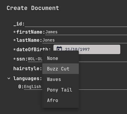 Document Creation Popup