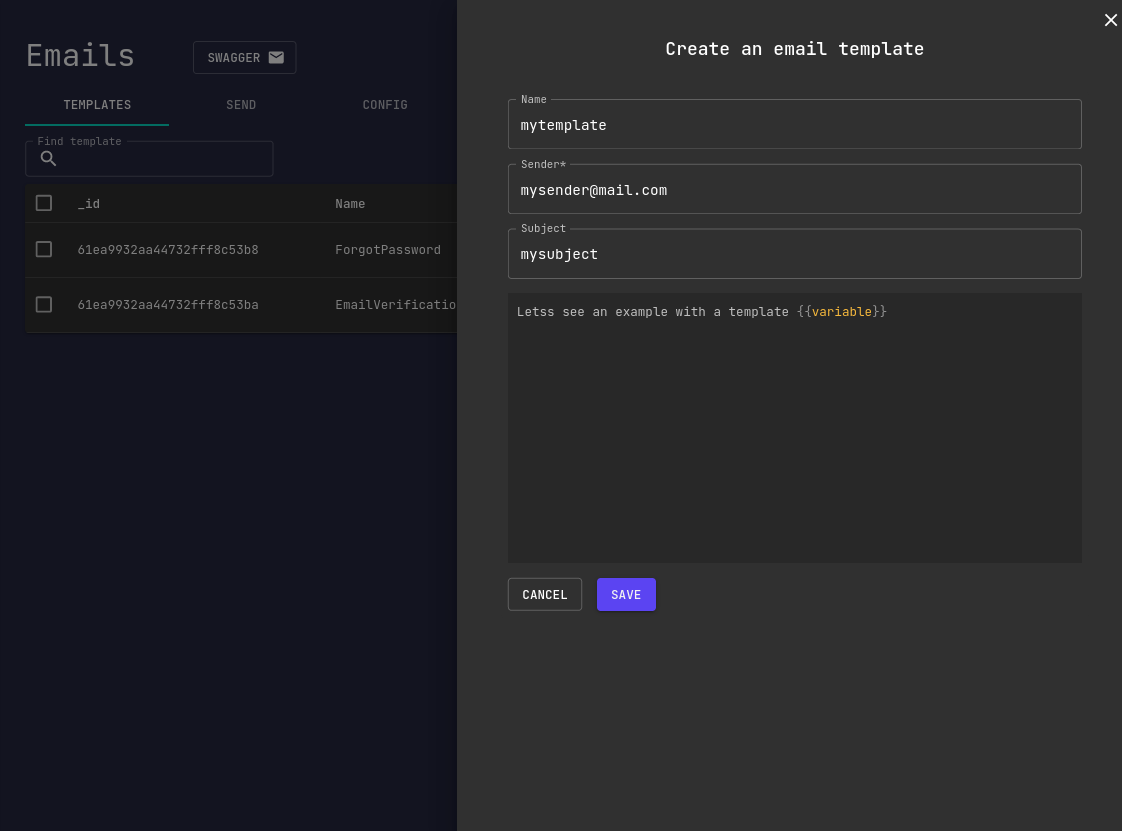 Create template with variables
