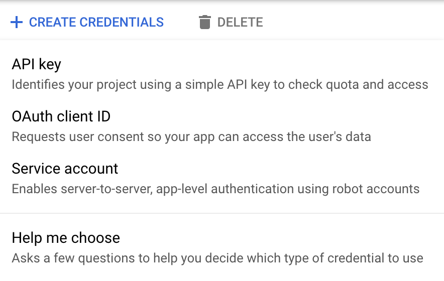 Google Type Credentials